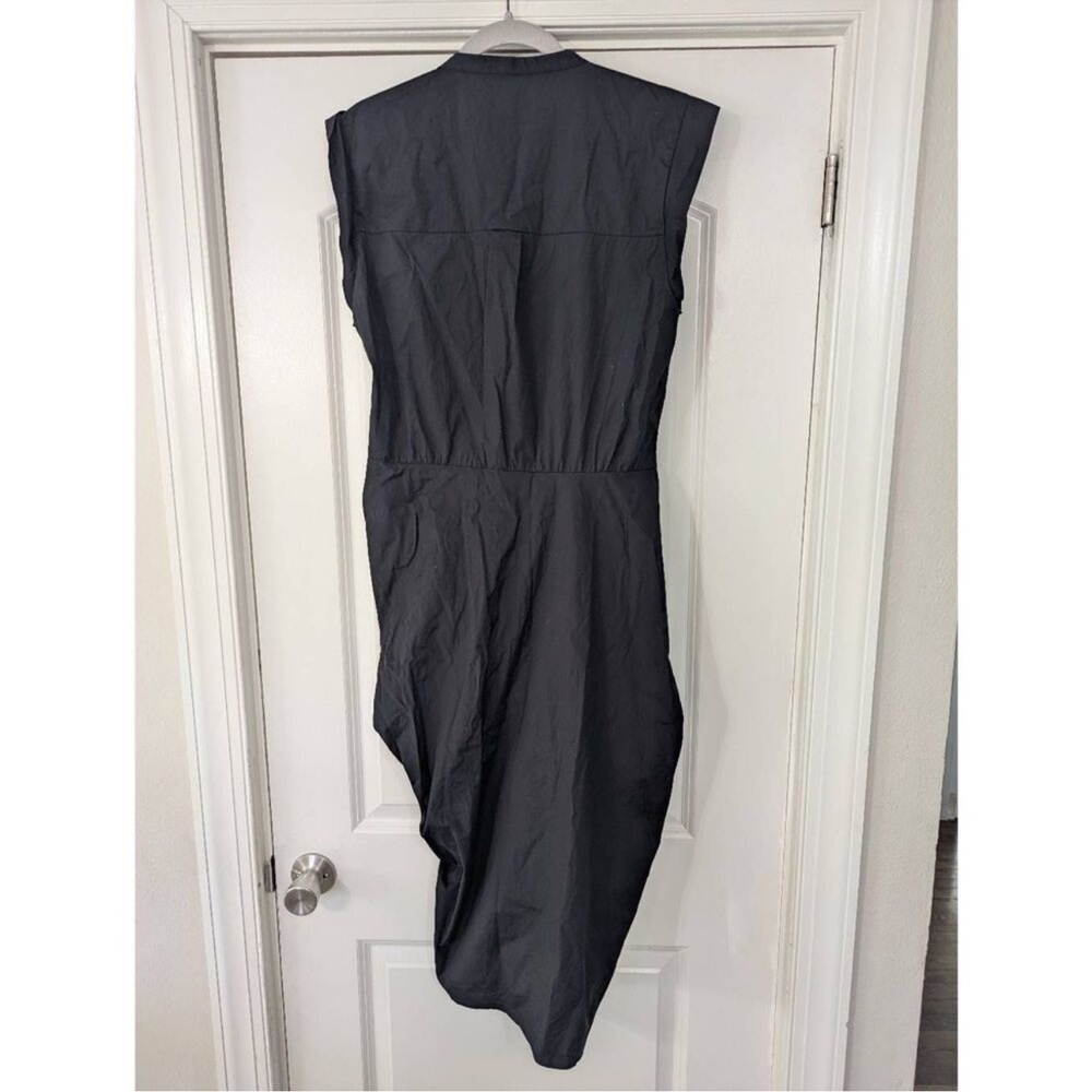 Veronica Beard Black Ruched Asymmetrical Button-Down Shirt Dress - Picture 3 of 5